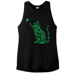 Cat Lucky Shamrock Saint PatrickS Day Cat Lover Ladies PosiCharge Tri-Blend Wicking Tank