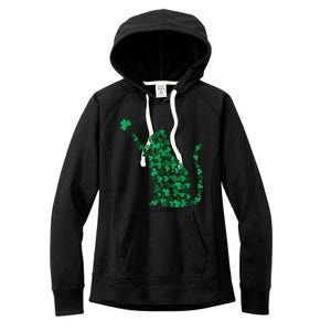 Cat Lucky Shamrock Saint PatrickS Day Cat Lover Women's Fleece Hoodie