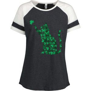 Cat Lucky Shamrock Saint PatrickS Day Cat Lover Enza Ladies Jersey Colorblock Tee