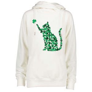 Cat Lucky Shamrock Saint PatrickS Day Cat Lover Womens Funnel Neck Pullover Hood