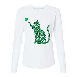 Cat Lucky Shamrock Saint PatrickS Day Cat Lover Womens Cotton Relaxed Long Sleeve T-Shirt