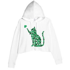 Cat Lucky Shamrock Saint PatrickS Day Cat Lover Crop Fleece Hoodie