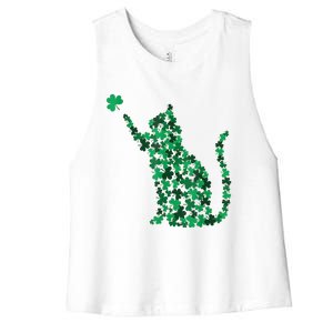 Cat Lucky Shamrock Saint PatrickS Day Cat Lover Women's Racerback Cropped Tank