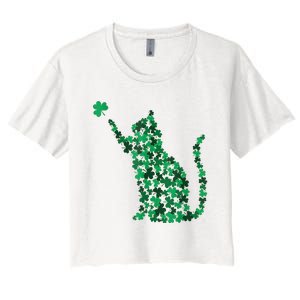 Cat Lucky Shamrock Saint PatrickS Day Cat Lover Women's Crop Top Tee