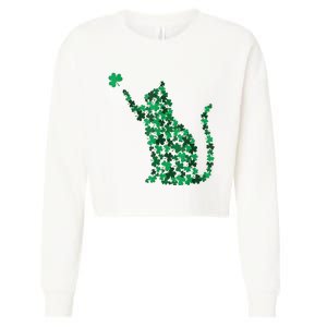 Cat Lucky Shamrock Saint PatrickS Day Cat Lover Cropped Pullover Crew