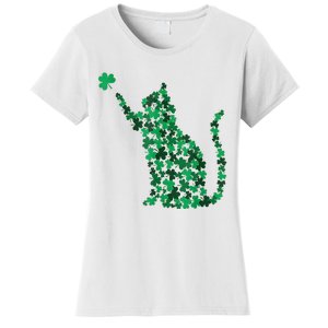 Cat Lucky Shamrock Saint PatrickS Day Cat Lover Women's T-Shirt