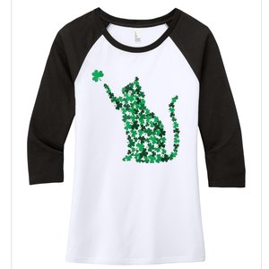 Cat Lucky Shamrock Saint PatrickS Day Cat Lover Women's Tri-Blend 3/4-Sleeve Raglan Shirt