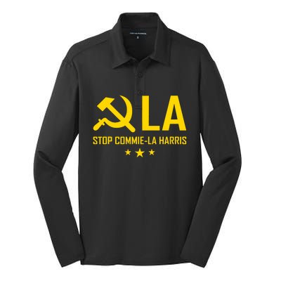 Commie La Stop Commie La Harris Stop Kamala Trump Vance 2024 Silk Touch Performance Long Sleeve Polo