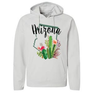 Cute Love State Of Arizona Blooming Cactus Flowers Gift Performance Fleece Hoodie