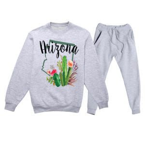 Cute Love State Of Arizona Blooming Cactus Flowers Gift Premium Crewneck Sweatsuit Set