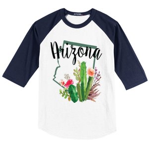 Cute Love State Of Arizona Blooming Cactus Flowers Gift Baseball Sleeve Shirt