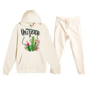 Cute Love State Of Arizona Blooming Cactus Flowers Gift Premium Hooded Sweatsuit Set