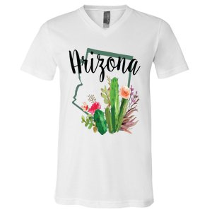 Cute Love State Of Arizona Blooming Cactus Flowers Gift V-Neck T-Shirt