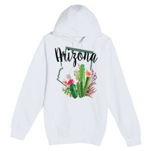 Cute Love State Of Arizona Blooming Cactus Flowers Gift Premium Pullover Hoodie