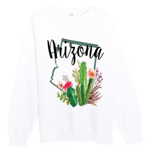 Cute Love State Of Arizona Blooming Cactus Flowers Gift Premium Crewneck Sweatshirt