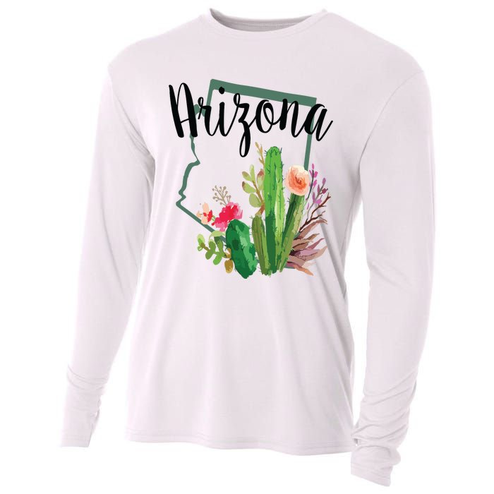 Cute Love State Of Arizona Blooming Cactus Flowers Gift Cooling Performance Long Sleeve Crew