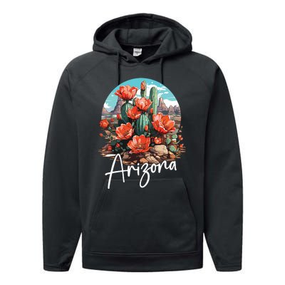 Cute Love State Of Arizona Blooming Cactus Flowers Performance Fleece Hoodie