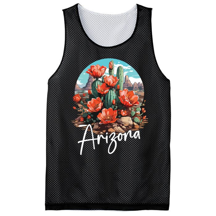 Cute Love State Of Arizona Blooming Cactus Flowers Mesh Reversible Basketball Jersey Tank