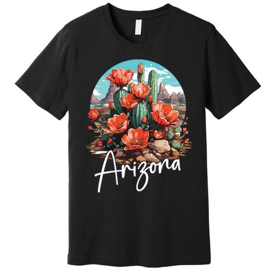 Cute Love State Of Arizona Blooming Cactus Flowers Premium T-Shirt