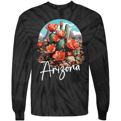 Cute Love State Of Arizona Blooming Cactus Flowers Tie-Dye Long Sleeve Shirt