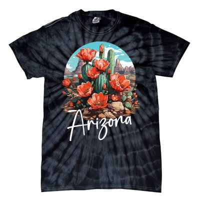 Cute Love State Of Arizona Blooming Cactus Flowers Tie-Dye T-Shirt