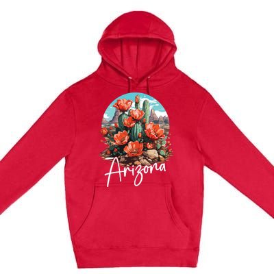 Cute Love State Of Arizona Blooming Cactus Flowers Premium Pullover Hoodie