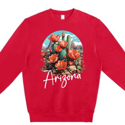 Cute Love State Of Arizona Blooming Cactus Flowers Premium Crewneck Sweatshirt