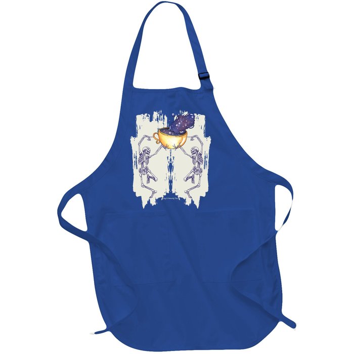 Coffee Lovers Skeletons Dancing With A Cup Of Coffee Gift Full-Length Apron With Pockets