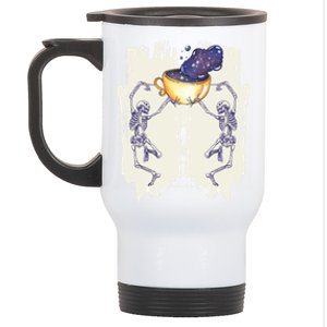 Coffee Lovers Skeletons Dancing With A Cup Of Coffee Gift Stainless Steel Travel Mug