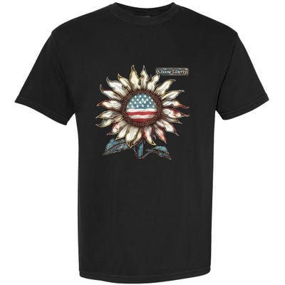 Choose Liberty Sunflower Patriotic Americana Freedom For All Garment-Dyed Heavyweight T-Shirt