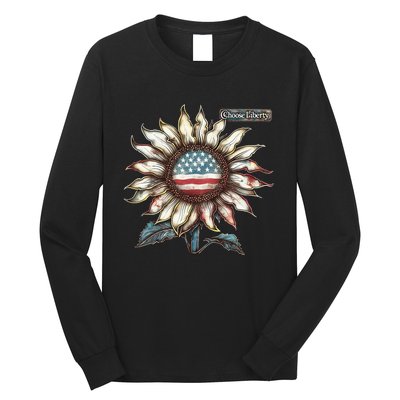 Choose Liberty Sunflower Patriotic Americana Freedom For All Long Sleeve Shirt