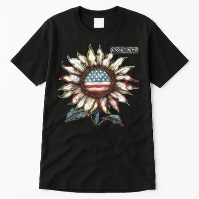 Choose Liberty Sunflower Patriotic Americana Freedom For All Tall T-Shirt