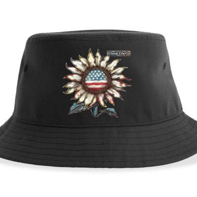 Choose Liberty Sunflower Patriotic Americana Freedom For All Sustainable Bucket Hat