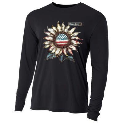 Choose Liberty Sunflower Patriotic Americana Freedom For All Cooling Performance Long Sleeve Crew