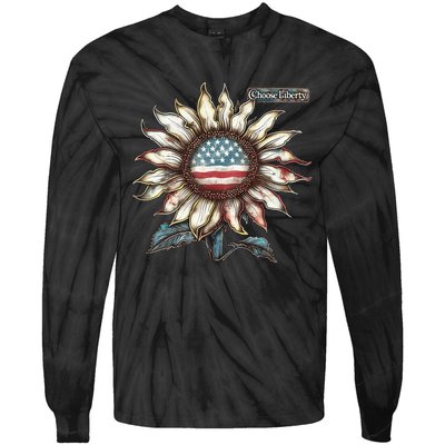 Choose Liberty Sunflower Patriotic Americana Freedom For All Tie-Dye Long Sleeve Shirt