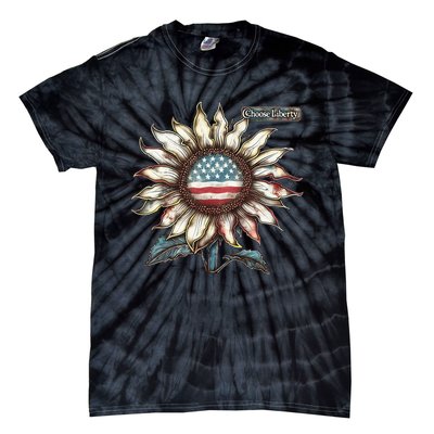 Choose Liberty Sunflower Patriotic Americana Freedom For All Tie-Dye T-Shirt