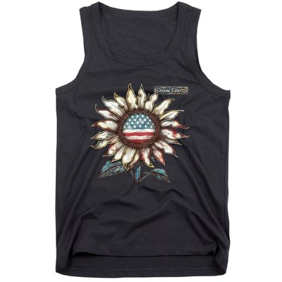 Choose Liberty Sunflower Patriotic Americana Freedom For All Tank Top