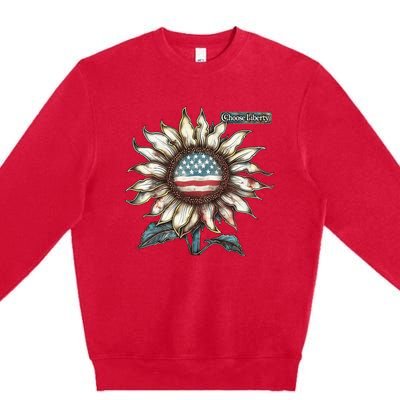 Choose Liberty Sunflower Patriotic Americana Freedom For All Premium Crewneck Sweatshirt