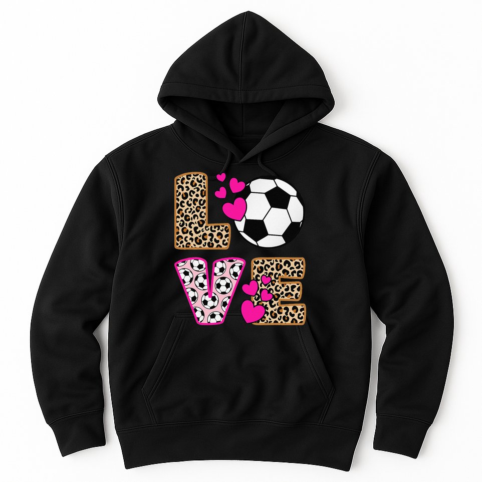 Cute Love Soccer Leopard Print  Girls Soccer Hoodie