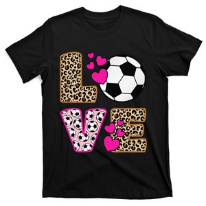 Cute Love Soccer Leopard Print  Girls Soccer T-Shirt