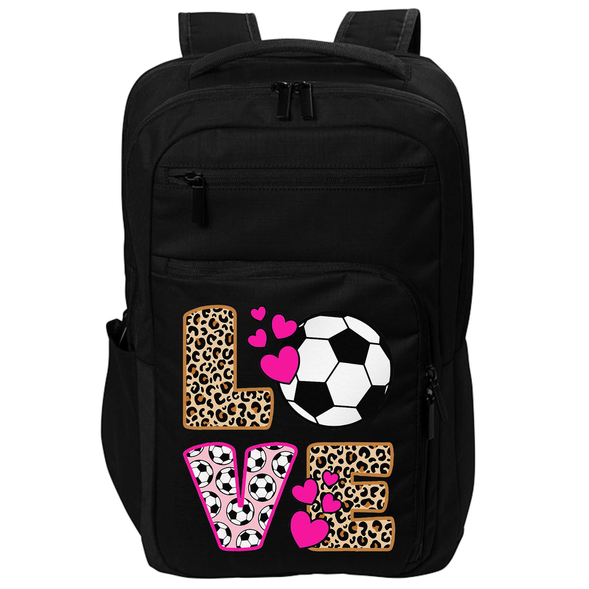 Cute Love Soccer Leopard Print  Girls Soccer Impact Tech Backpack