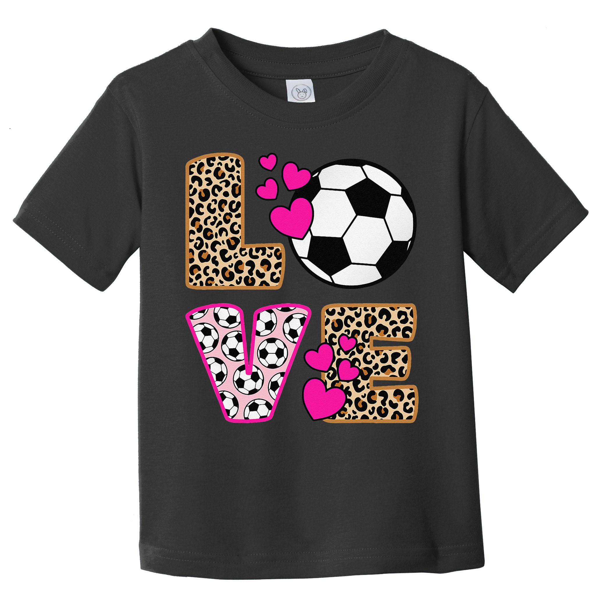 Cute Love Soccer Leopard Print  Girls Soccer Toddler T-Shirt