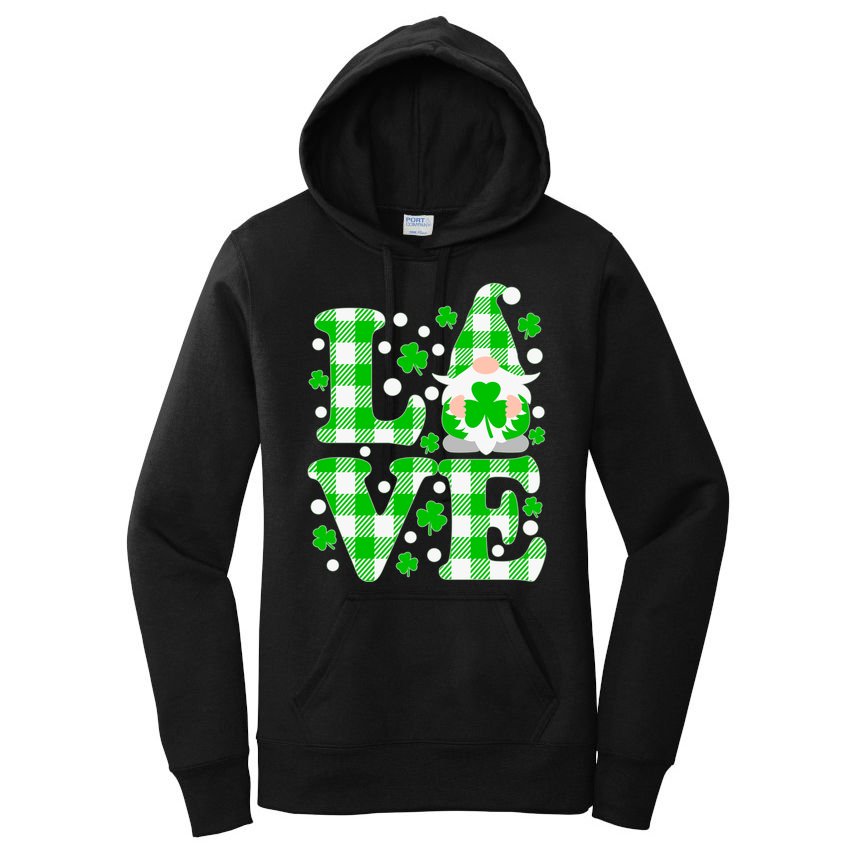 Cute Love St Patrick's Day Lucky Shamrock Gnome Women's Pullover Hoodie