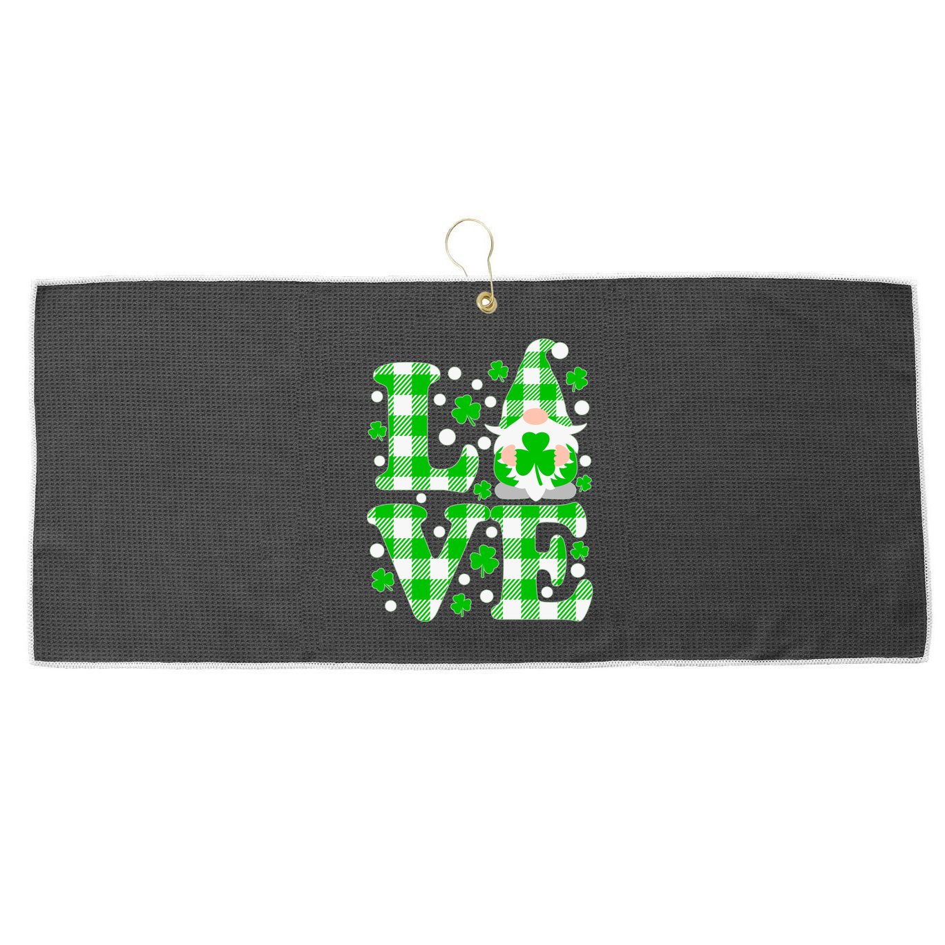 Cute Love St Patrick's Day Lucky Shamrock Gnome Large Microfiber Waffle Golf Towel