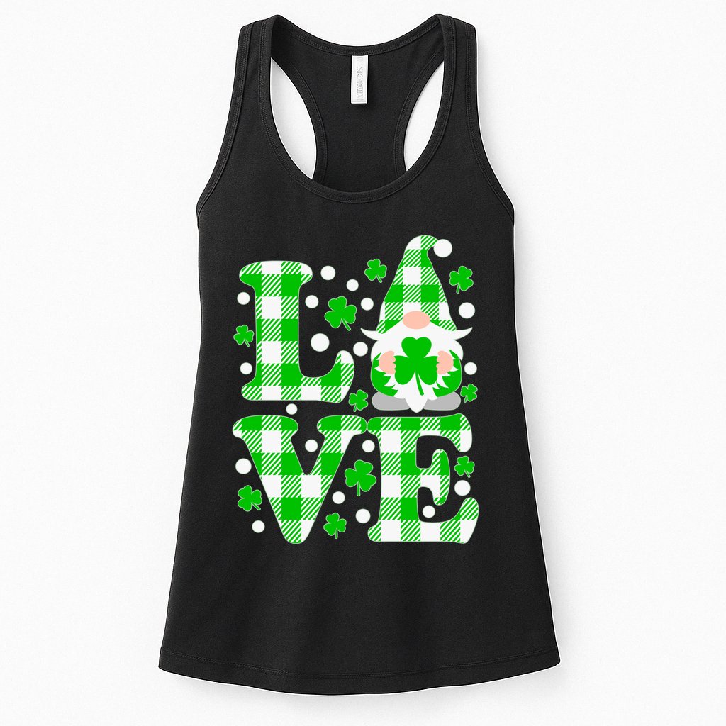 Cute Love St Patrick's Day Lucky Shamrock Gnome Womens Tank Top