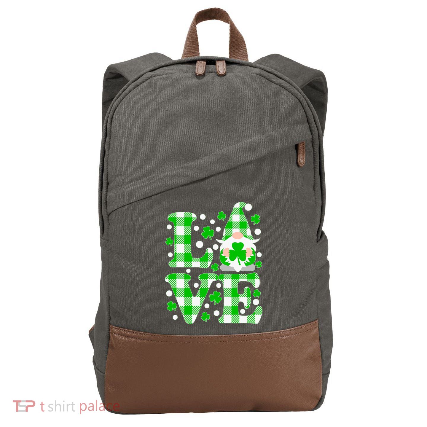 Cute Love St Patrick's Day Lucky Shamrock Gnome Cotton Canvas Backpack