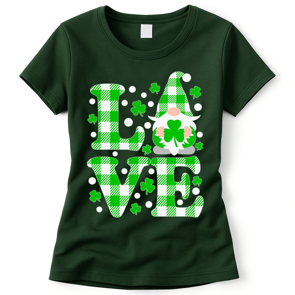 Cute Love St Patrick's Day Lucky Shamrock Gnome Womens T-Shirt