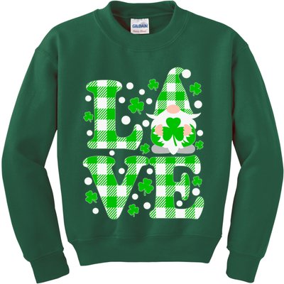 Cute Love St Patrick's Day Lucky Shamrock Gnome Kids Sweatshirt
