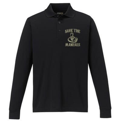 Car Lover Save The Manuals Stick Shift Performance Long Sleeve Polo