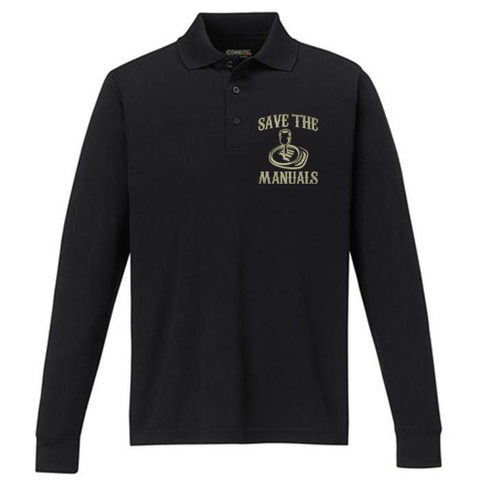 Car Lover Save The Manuals Stick Shift Performance Long Sleeve Polo